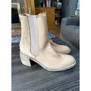 Free People Beige Leather Chelsea Ankle Boots